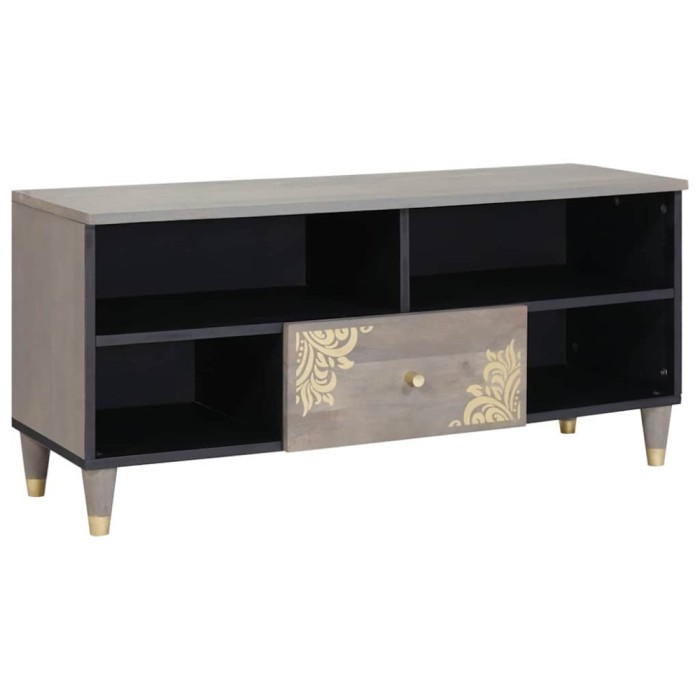 vidaXL Cabinet TV Gri și Aur 100 x 33.5 x 46 cm Lemn masiv de mango 4018788