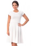 Rochie Clos Scurta de Zi Albă M/L, Decolteu Rotund, M&acirc;neci Scurte, Stil Casual Office, Poliester Lycra
