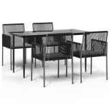 Set mobilier gradina cu perne, 5 piese, negru, poliratan &amp; otel