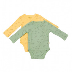 Set 2 body-uri petrecute Printed, BabyCosy, 50% modal+50% bumbac, Lamaie/Verde (Marime: 0-3 Luni)