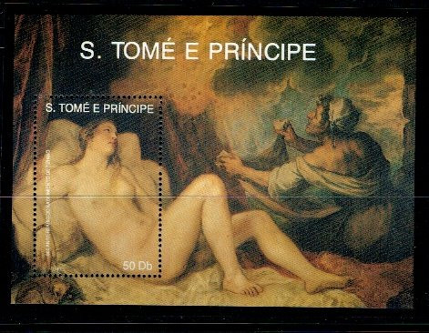 Sao Tome 1990 - pictura Tiziano, Craciun, colita neuzata