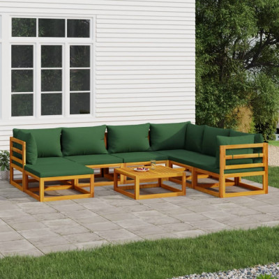 vidaXL Set mobilier de grădină, 8 piese, cu perne verzi, lemn masiv foto
