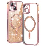 Husa premium iPhone 14 Plus Techsuit Luxury Glitter MagSafe, roz auriu