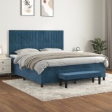 VidaXL Pat box spring cu saltea, albastru &icirc;nchis, 180x200 cm, catifea