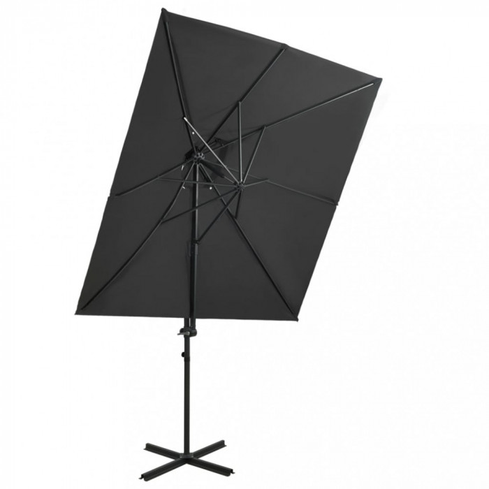 Umbrelă suspendată cu &icirc;nveliș dublu, antracit, 250x250 cm