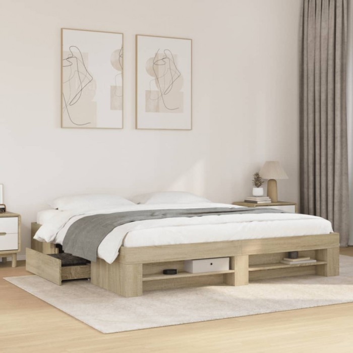 vidaXL Cadru pat fără saltea stejar sonoma, 180x200cm, lemn prelucrat 3295452