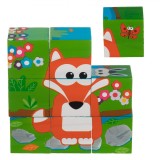 Puzzle Cuburi Lemn, Animale din Jungla, Set 9 Piese, Multicolor, 10.3x10.3x3.5cm, Oem