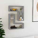 Set 2 Rafturi Perete Gossi, Gri Sonoma, 50x15x50 cm, Lemn Compozit, Suspendate, Decorativ, Depozitare Carti Obiecte Colectie