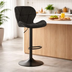 Scaun de bucatarie/bar, Artool, West, rotativ, catifea neagra, picior metal negru, 46x48.5x90-111 cm