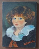 Tablou Vintage &ndash; Portret de copil &icirc;n stil Greuze &ndash; Pictură &icirc;n ulei pe p&acirc;nză &ndash; semnat Antonella