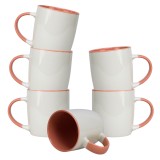 Set 6 cani, 320 ml, Portelan, Alb/Coral