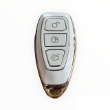 Husa Cheie Auto Ford Kuga, Alba cu contur auriu, Smartkey, Tpu AutoProtect KeyCars, Oem