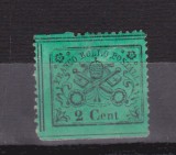TSV @ - 1868 MICHEL 19 - STATUL PAPAL, 2 cent, MH/*, Nestampilat