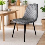 Scaun de living si bucatarie Doina FDC2-1, tapiterie catifea, cadru metalic, 90 kg, 84x44x39 cm, gri