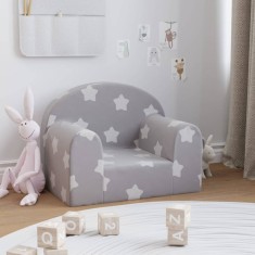 Gossi canapea pentru copii, gri deschis cu stele, plus moale