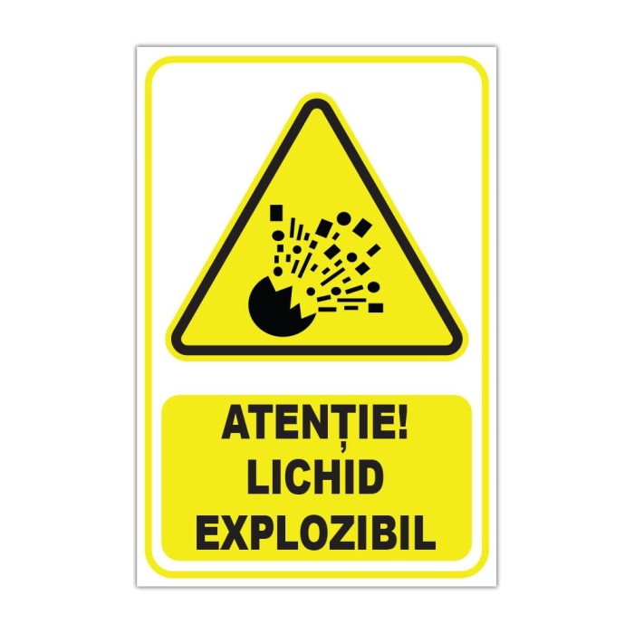 Indicator avertizare &bdquo;Atenție! Lichid explozibil&rdquo;