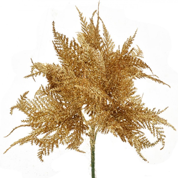 Floare Decorativă Crăciun, Aurie, 30 cm, Crenguțe Decorative, Glitter