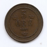 Suedia 5 Ore 1901 - Oscar II (litere mari) Bronz, 27 mm KM-757, Europa