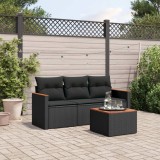 VidaXL Set mobilier de grădină cu perne, 4 piese, negru, poliratan