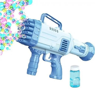Pistol de facut baloane de sapun, 32 de duze de evacuare, plastic, albastru foto