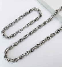 Lant Barbati Din Inox Argintiu, Model Roti Duble Rasucite, Lantisor Barbatesc