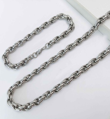 Lant Barbati Din Inox Argintiu, Model Roti Duble Rasucite, Lantisor Barbatesc foto