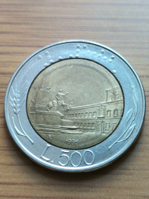 Moneda Italia 500 lire 1986 foto