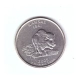 Moneda SUA 25 centi/quarter dollar 2005 D, Kansas 1861, stare foarte buna