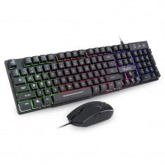 Kit tastatura si mouse gaming, iluminate 7 culori, USB, 3200 DPI, Mafiti foto