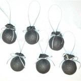 Set 6 globuri handmade din panza argintie, decoratiuni pentru Craciun