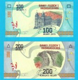Madagascar SET 2x (p#97+98) 100+200 Ariary 2017 UNC 'Ambozontany+Montagne d'Ambre'; (ROG CITITI DETALIILE!)