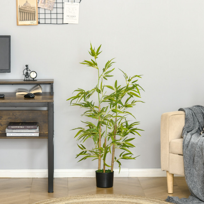 HOMCOM Planta Bambus Artificial Inaltime 120 cm cu Ghiveci pentru Interior si Exterior -Verde