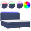 Pat cu arcuri, saltea si LED, albastru, 200x200 cm, textil