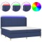 Pat cu arcuri, saltea si LED, albastru, 200x200 cm, textil