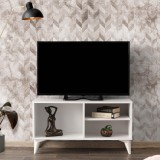Comoda TV Zisino, Alb - Crem - Nuc - Gri, 100 x 54 x 35 cm