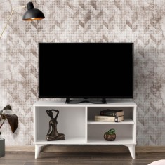 Comoda TV Zisino, Alb - Crem - Nuc - Gri, 100 x 54 x 35 cm foto