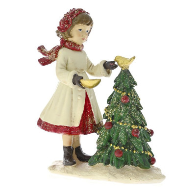 Figurina din rasina Girl decorating Christmas Tree 10 cm x 12 cm foto