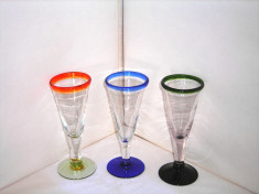 Studio Art: Pahare cristal fuzionat incalmo suflate manual - UNICAT - set 3 buc. foto