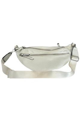 Genți - Geantă de umăr, albă cu trei compartimente cu fermoar foto