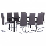 VidaXL Set mobilier de bucătărie, 9 piese, gri, piele ecologică