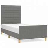 Cadru de pat cu tăblie, gri &icirc;nchis, 100x200 cm, textil