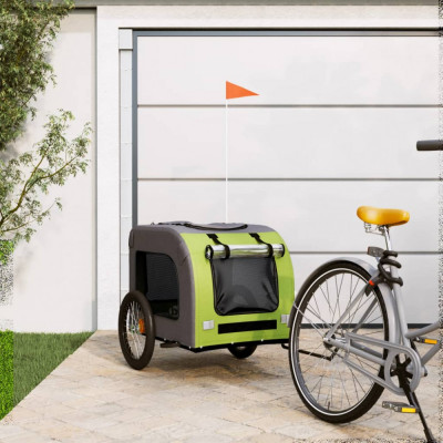 vidaXL Remorcă de bicicletă pentru c&amp;acirc;ini verde&amp;amp;gri, textil oxford&amp;amp;fier foto