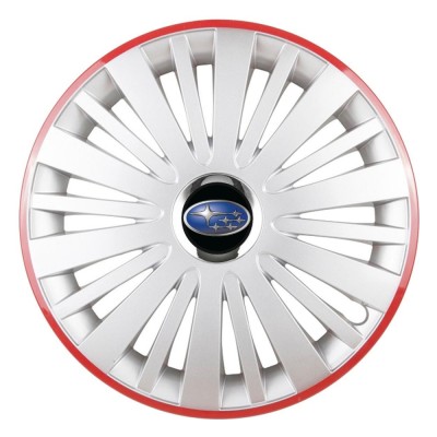 Set 4 Capace Roti, potrivite jantelor de R16, pentru Subaru, model falcon argintiu cu rama rosie foto