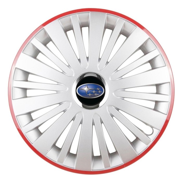 Set 4 Capace Roti, potrivite jantelor de R16, pentru Subaru, model falcon argintiu cu rama rosie