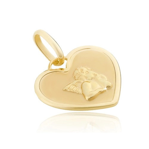 Pandantiv din aur 14K - placă sub formă de inimă cu &icirc;nger lucios