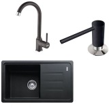 Pachet Chiuveta bucatarie fragranite BSG 611-78 S, 780x435mm + Baterie Pola 1.0 + Dozator sapun, Grafite