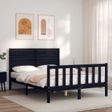VidaXL Cadru de pat cu tăblie, negru, 140x190 cm, lemn masiv