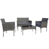 Set mobilier gradina/terasa, gri, ratan sintetic, 1 masa, 2 scaune, 1 canapea, Reno, Chomik
