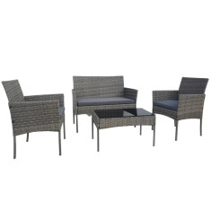 Set mobilier gradina/terasa, gri, ratan sintetic, 1 masa, 2 scaune, 1 canapea, Reno
