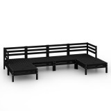 Set mobilier de gradina, 6 piese, negru, lemn masiv de pin